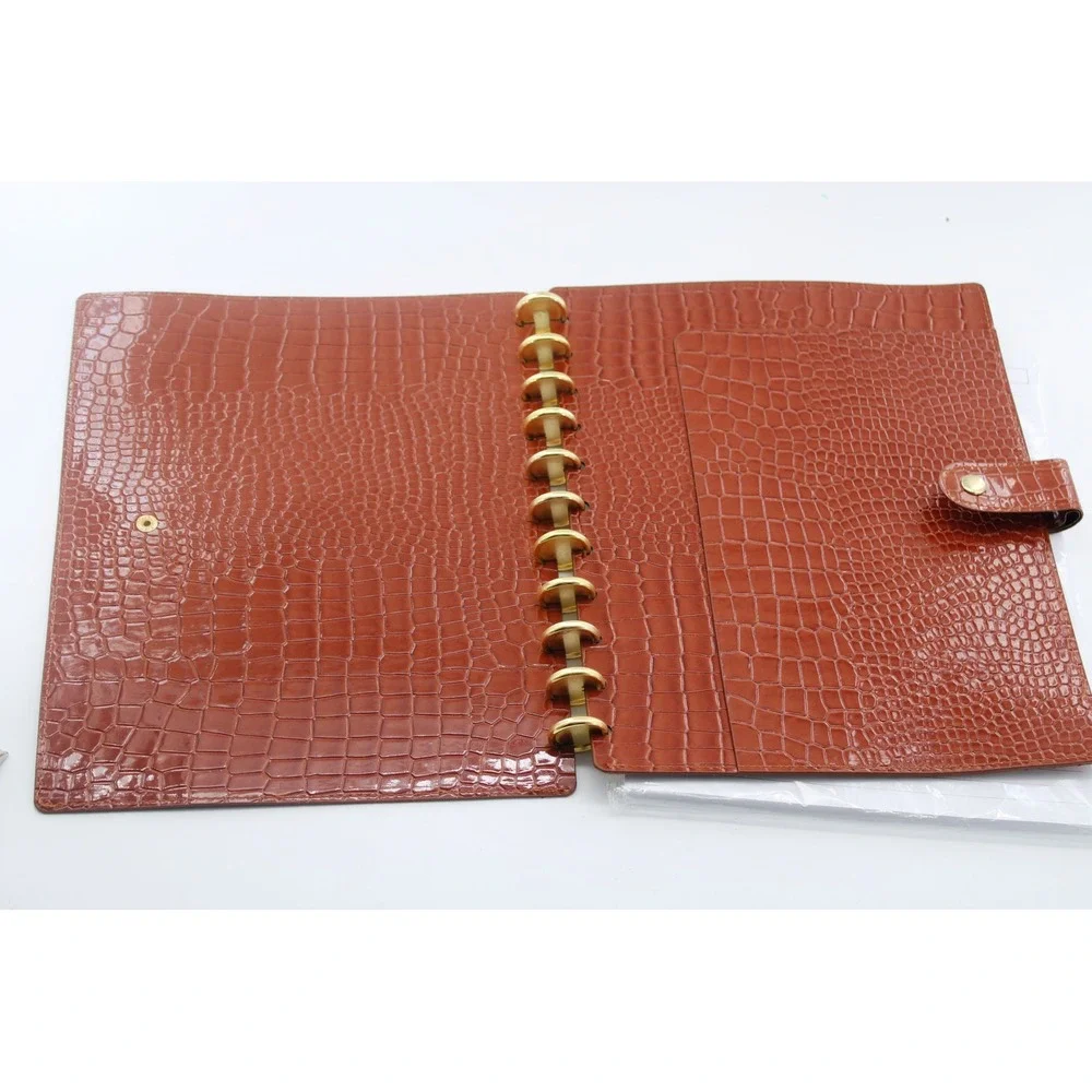 Cognac Croc Embossed Discbound Planner Cover Gold Discs with Lined Refill Paper